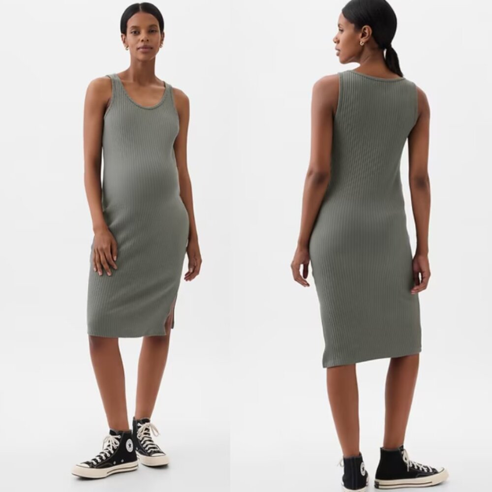 GAP Maternity Rib Midi Tank Dress NEW in Gray XS